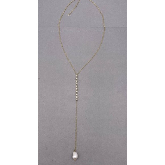 925 Sterling Silver Real Pearl Lariat Chain Necklace Gold Tone - Picture 3 of 6